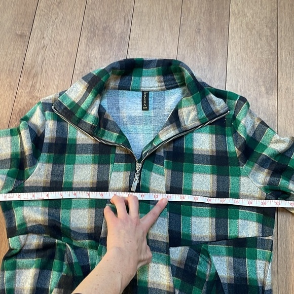 Lavena womens tartan dress top M green black checker big pockets collar zipper - Picture 7 of 11